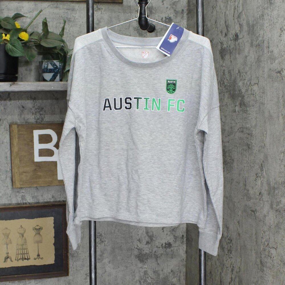 NWT MLS Austin FC Women's Terry Crew Neck Fleece Sweatshirt 191907822519 L Gray